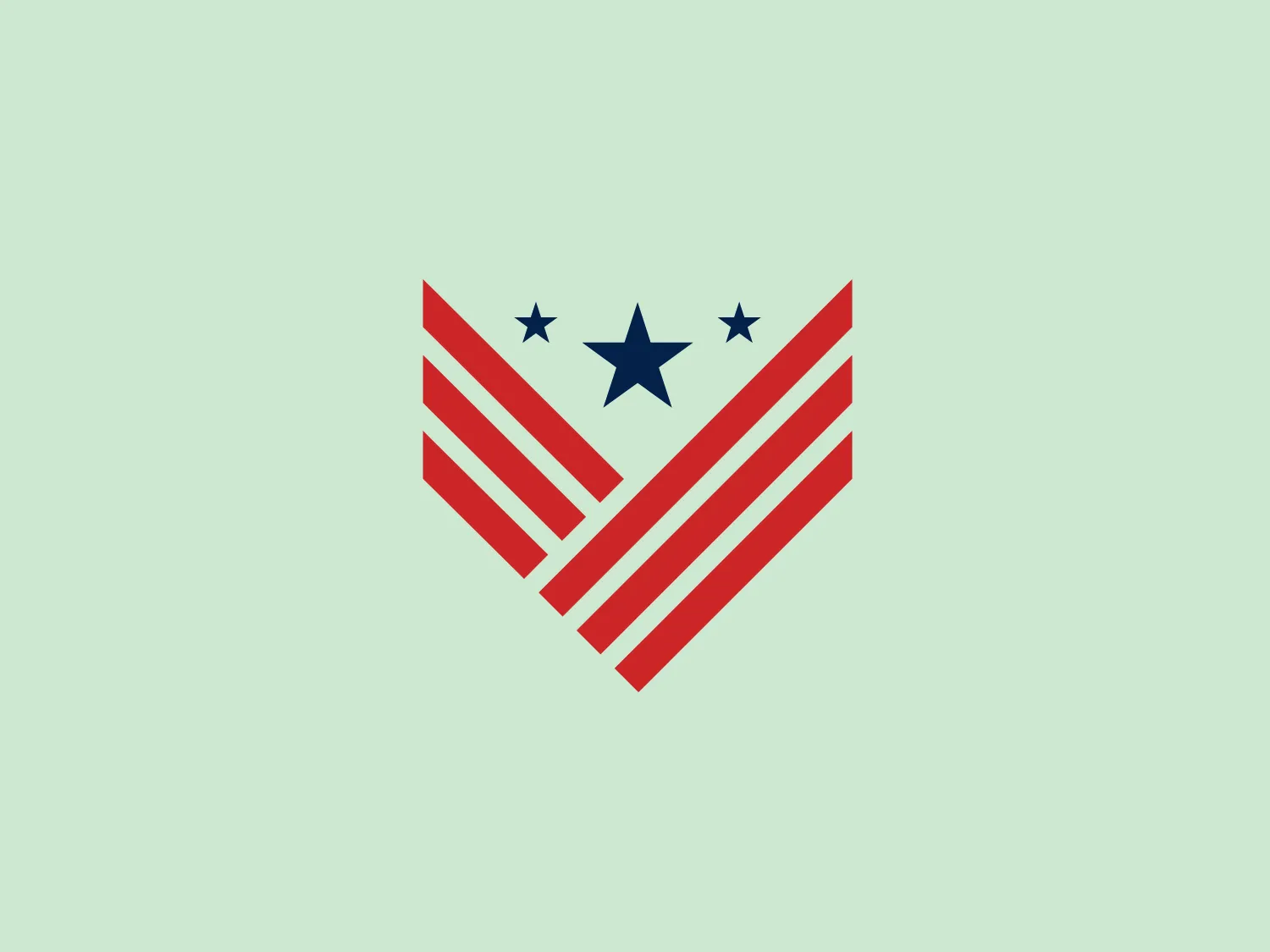 The logo for Veterans to Victory features a stylized shield forming a chevron or "V" shape with red and white striped patterns, evoking a sense of American patriotism. At the shield's center, there is a blue star flanked by two additional stars on each side. The overall design has a clean, minimalist aesthetic, with bold colors and geometric shapes conveying strength and unity. The stripes and stars clearly draw inspiration from the American flag, making the logo emblematic of national identity.