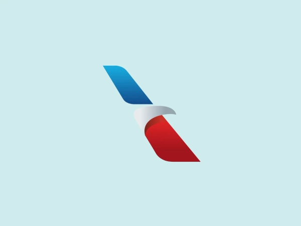 The American Airlines logo features a stylized, abstract image resembling a dynamic, angled design with the appearance of motion or a swift cut. The shapes within the logo are comprised of two primary forms that seem to represent two elements or materials interacting. The upper element is a cool blue with a gradient from a deeper to a lighter shade, giving a sense of depth, while the lower element is a vibrant red, also with a gradient for a 3D effect. These two main components are connected by a metallic silver or grey form that introduces a sleek, modern look to the overall design. The image conveys a sense of precision, cutting-edge technology, or possibly innovation in an industrial or creative field. A background color that would complement this logo nicely, bringing out the cool tones while providing enough contrast, would be a soft, muted blue.