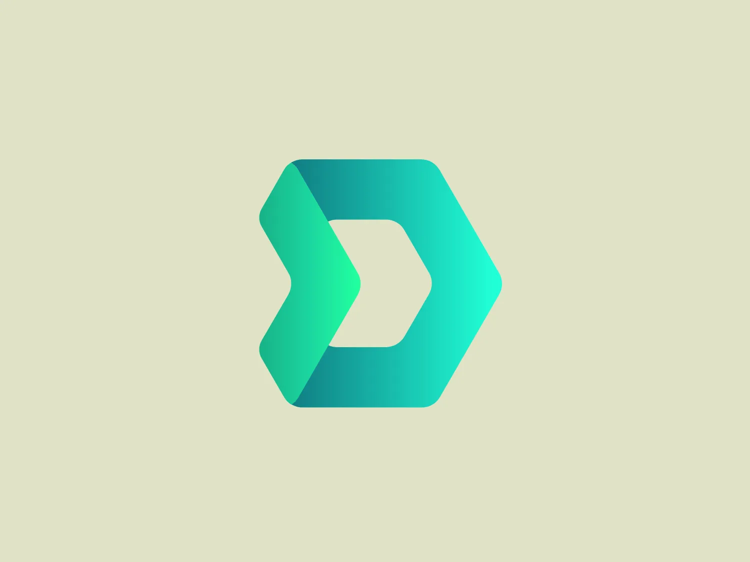 The DMarket logo features an abstract, stylized design resembling a forward-pointing arrow within a hexagon. A single, continuous ribbon twists to form the arrow and hexagon perimeter, conveying motion and direction. The gradient color creates a 3D effect, ranging from deep turquoise to lighter teal. This modern, sleek aesthetic suggests dynamism and innovation, with a subtle shadow adding to the sense of movement.