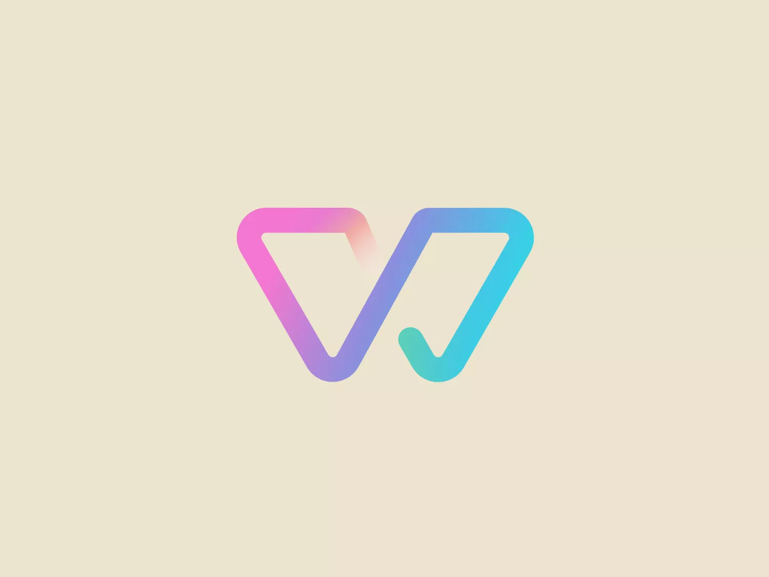The logo for Witty Works comprises a stylized letter "V" created by two interlocking chevrons. Using a gradient color palette transitioning from soft pink to muted blue, the design exudes a modern and sleek vibe. The rounded corners of the chevrons contribute to a friendly appearance. The minimalist design could be associated with technology, innovation, or fashion brands. To complement the logo, a soft and neutral background color is recommended.