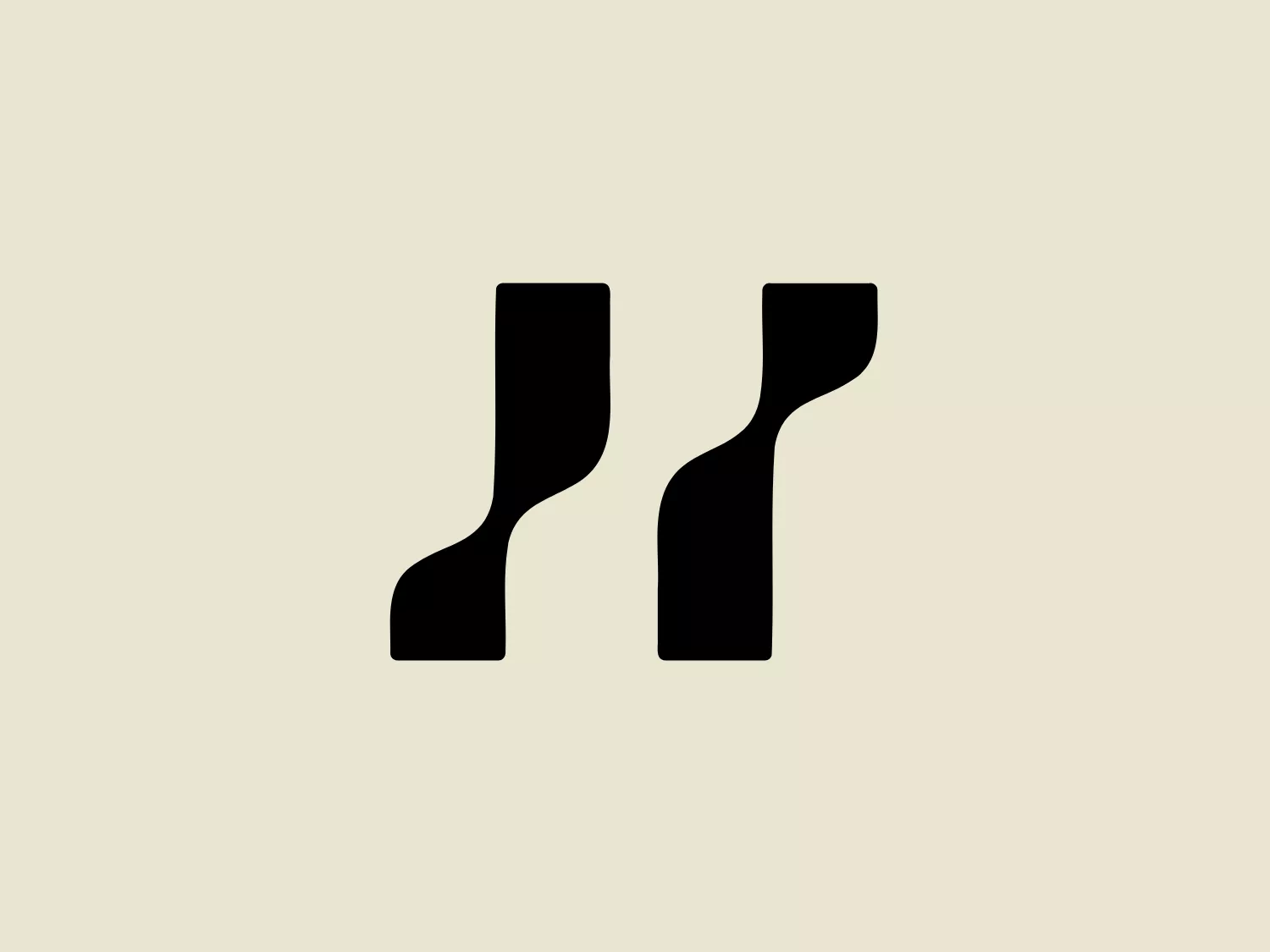 The image depicts a highly stylized and abstract logo featuring two interconnected black shapes on a white background. Each shape resembles a deconstructed and modern interpretation of the letter 'N', with bold lines and dynamic angles. The shapes have thick, bold strokes that taper slightly towards the ends, creating a sense of movement and fluidity. The overall aesthetic is minimalist and contemporary, suggesting sophistication and cutting-edge design. It's a simple yet striking logo that uses contrast and geometric forms to create visual impact for Halara.
