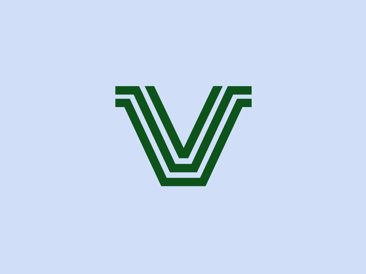The Verco Decking logo is an abstract representation of the letter V, composed of three green lines with different shades, creating a 3D effect. The equally spaced lines converge at a sharp point at the bottom while the top edges are aligned horizontally. The color transitions add depth and dimension. The green color symbolizes growth, freshness, and environmental friendliness. The logo has a modern, clean aesthetic with a geometric and symmetric appeal.