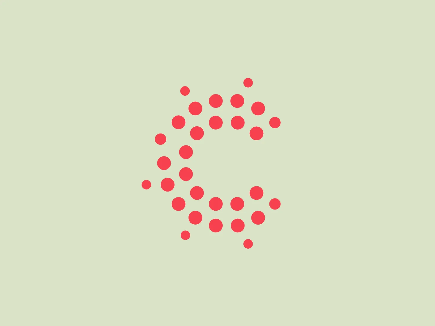 The Collective logo showcases a series of red dots arranged in a circular pattern, evoking a sense of spinning motion or a stylized letter 'C'. The varying sizes of the dots create a dynamic visual, with larger dots at the beginning of the spiral and smaller dots as they curl inward. The bold red color stands out against a plain, light background, offering a versatile and attention-grabbing design.