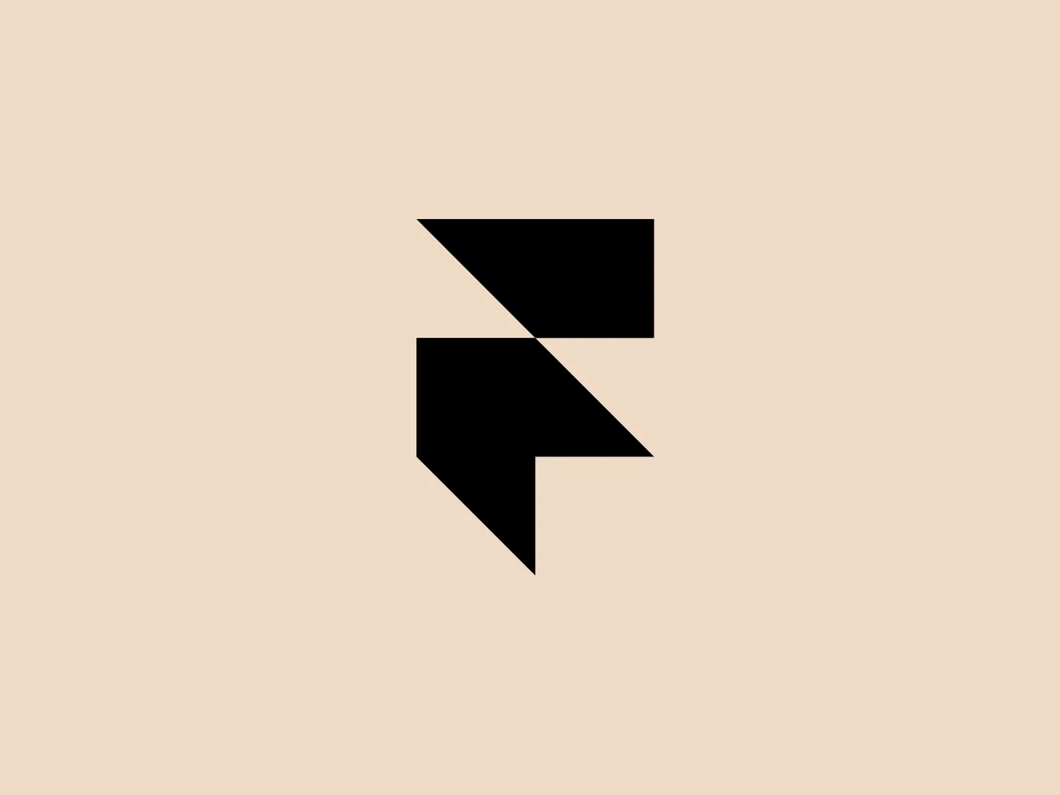 The Framer logo consists of a bold, abstract geometric design that features two black shapes on a white background. These shapes resemble stylized arrowheads or triangular segments arranged back-to-back with a right angle between them, creating a dynamic and forward-moving impression. The overall design aesthetic is minimalist, modern, and hints at movement or transition. The logo's sharp angles and contrasting colors give it a striking appearance.