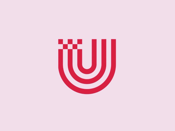 The Universität Bremen logo showcases a stylized letter 'U', which is comprised of three bold, red curves that progressively increase in size from top to bottom. The upper left corner of the 'U' is adorned with a pattern of red and white checkered squares, infusing a dynamic and modern touch into the design. This minimalist and bold aesthetic utilizes negative space to define the letter's shape, with the vivid red color standing out against a plain background, accentuating its simplicity and impact.