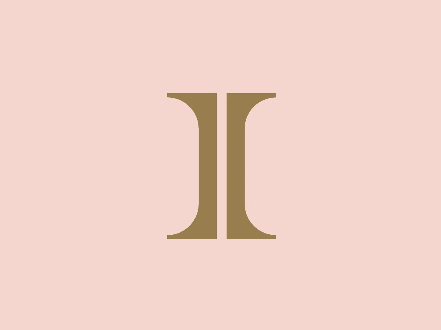 The image features a minimalist logo showcasing the stylized capital letter "I" composed of two vertical columnar shapes with outward flares at the top and bottom, embodying a classic and sturdy appearance. The logo, designed in a soft gold or beige color, conveys sophistication and timelessness, making it versatile for various applications. Its strong vertical axis suggests stability and strength while the unadorned geometry and muted color give it a modern yet traditional aesthetic, suitable for luxury brands or services seeking understated elegance.