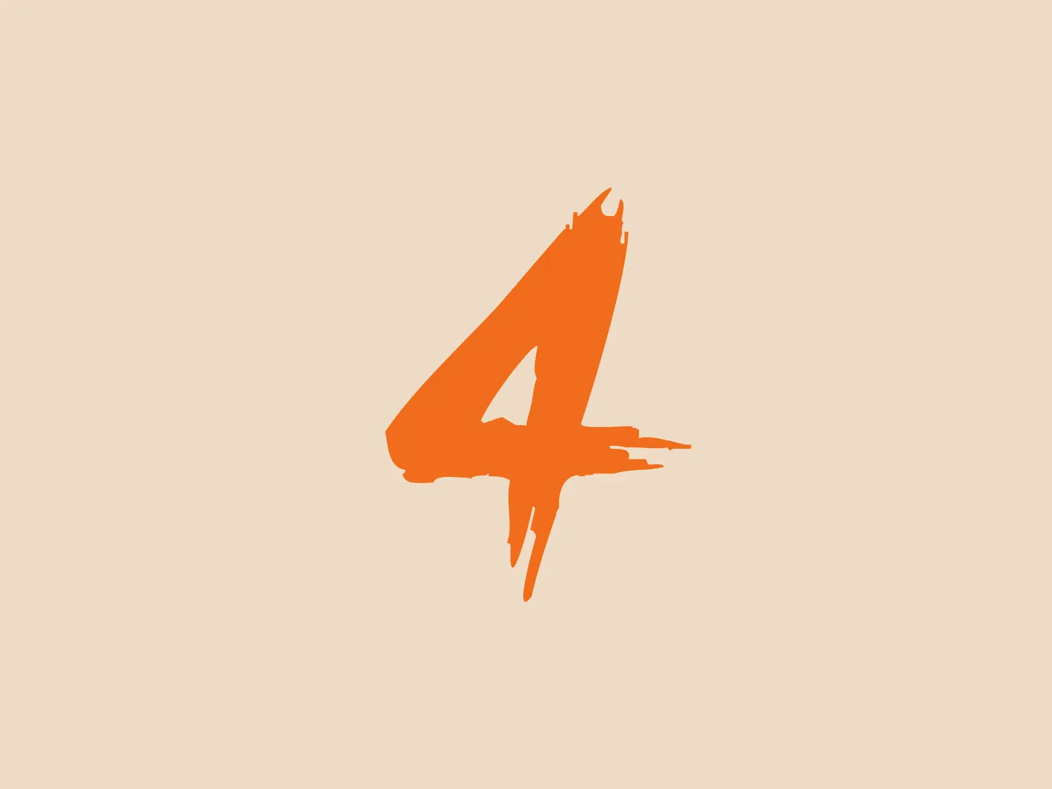 The V4 Cloud logo features a stylized number "4" with an artistic and energetic design. The figure is a vivid shade of orange with different intensities and brushstroke effects, giving it a dynamic and almost graffiti-like appearance. Sharp, jagged edges on the top and the left side of the figure add to the sense of motion and spontaneity. Some areas within the number form are partially transparent or thinned out, suggesting a rough, painted texture. This logo communicates a sense of creativity and edginess.