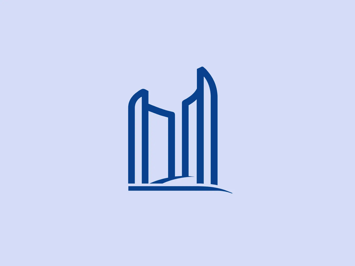 The City of Toronto logo features a stylized design of what appears to be architectural elements, resembling skyscrapers or tall buildings, in a deep blue color. The design is composed of clean lines and sharp angles, creating a modern and corporate feel. There are a total of four primary vertical elements with varying heights, which could suggest growth, stability, and urban development. The tallest element has a slight curvature, adding a dynamic aspect to the composition. The base line beneath the buildings provides a sense of foundation and grounding. Overall, the logo conveys strength, innovation, and sophistication.