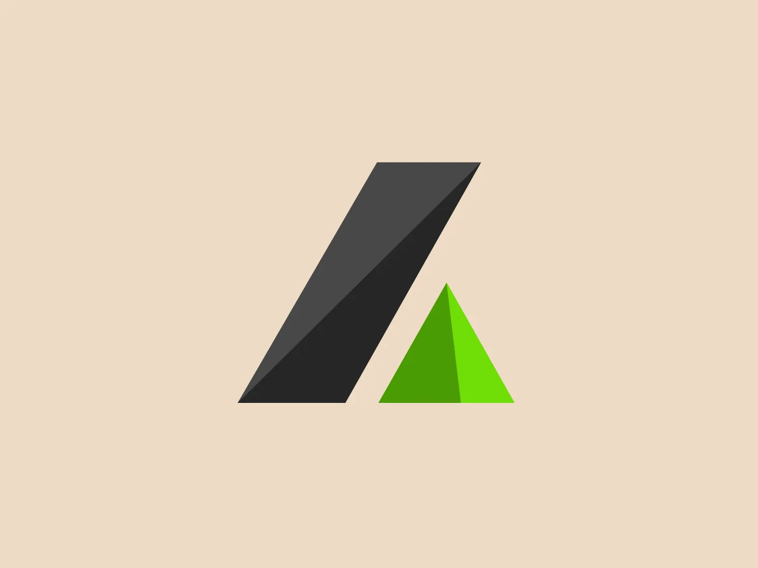 The logo for LeverFi features two geometric shapes – a dark gray, elongated parallelogram on the left, and a bright green equilateral triangle on the right. The parallelogram is slanted, creating a dynamic sense of movement, while the triangle adds a contrasting pop of color and implies stability. Both shapes have sharp angles and a flat, minimalist design that gives the logo a modern, clean aesthetic. The use of bold colors and simple forms makes it versatile and easily recognizable.