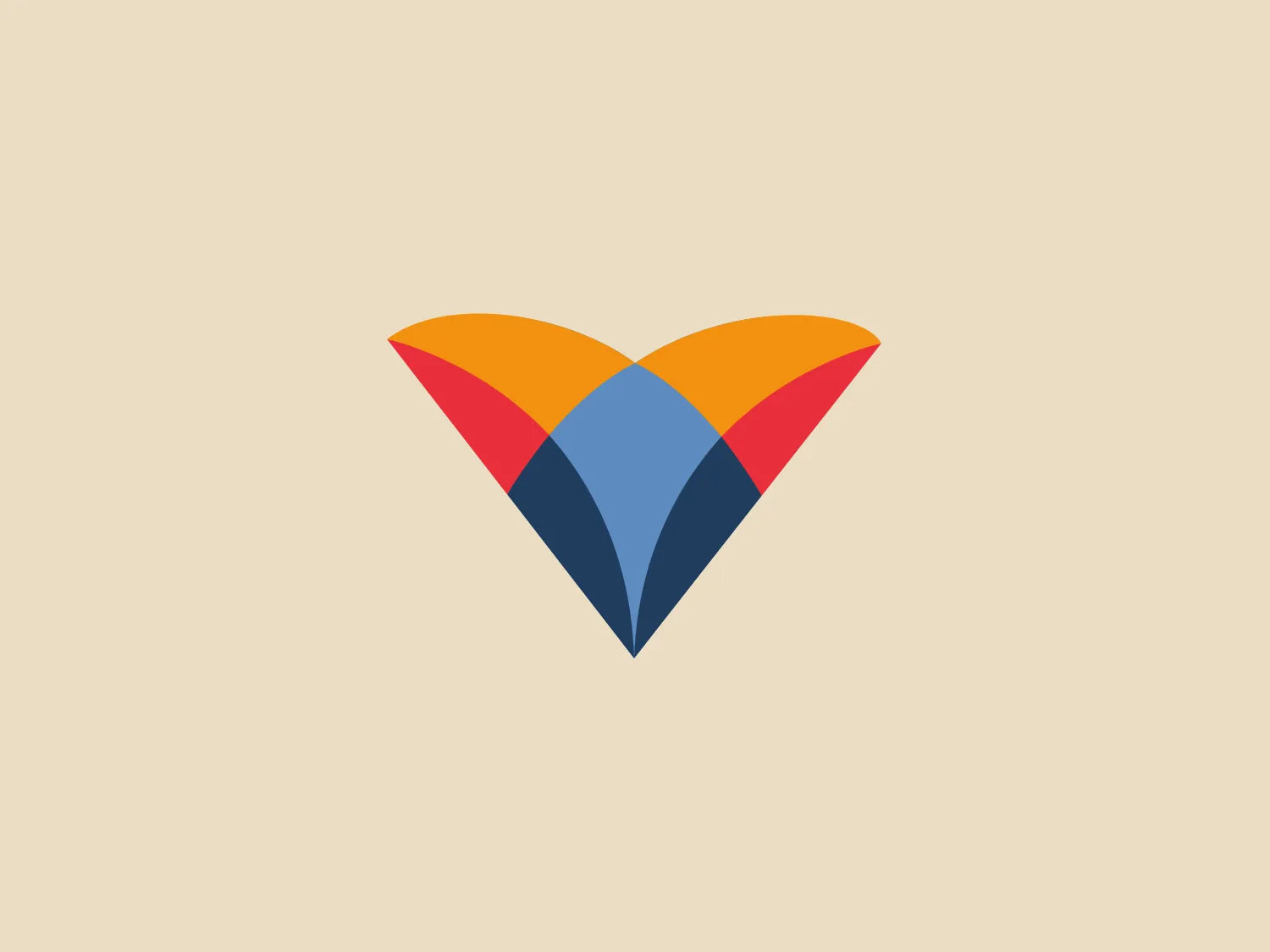The logo for Virtua Health features an abstract, geometric chevron-like shape with a modern and dynamic feel. The design consists of three distinct sections, each with a separate color: the left and right sections are warm hues—left being a bright orange and right a softer red-orange—while the center section is a cooler slate blue, creating a striking contrast. The interplay between the warm and cool tones gives the impression of balance and movement. The overall composition is clean, with soft curves smoothly transitioning into sharp points, suggesting precision and forward momentum.