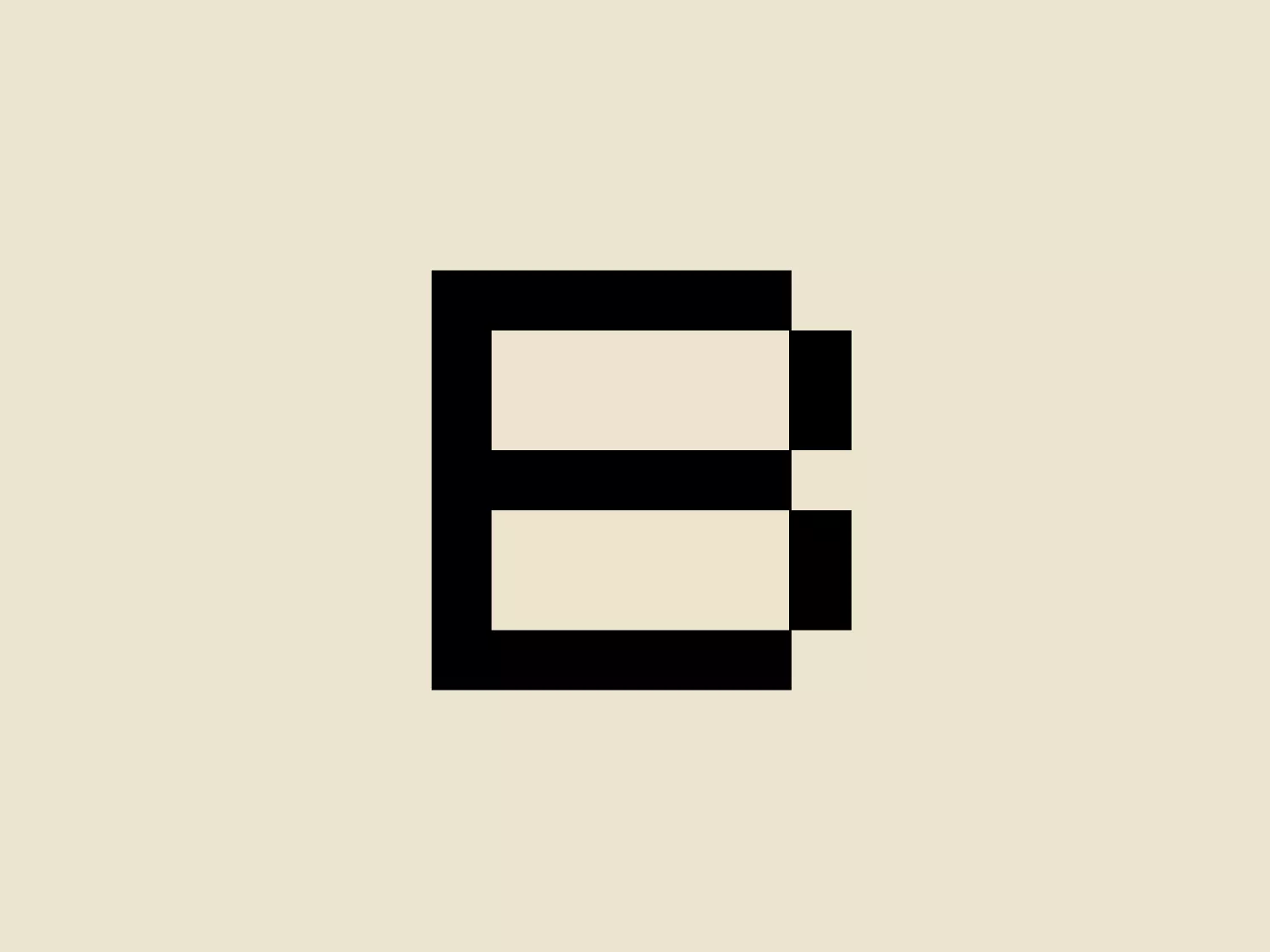 The Biblioteca Digital logo features a bold and simple design consisting of two black rectangles with their right sides extending outwards in three smaller sections, resembling the letter "E." The use of negative space creates a stark contrast, enhancing the logo's visual impact. This minimalistic design conveys a modern and efficient aesthetic, making it versatile for various applications. Given the monochromatic nature of the logo, a subtle background color such as a light, warm gray would complement it without competing for attention.