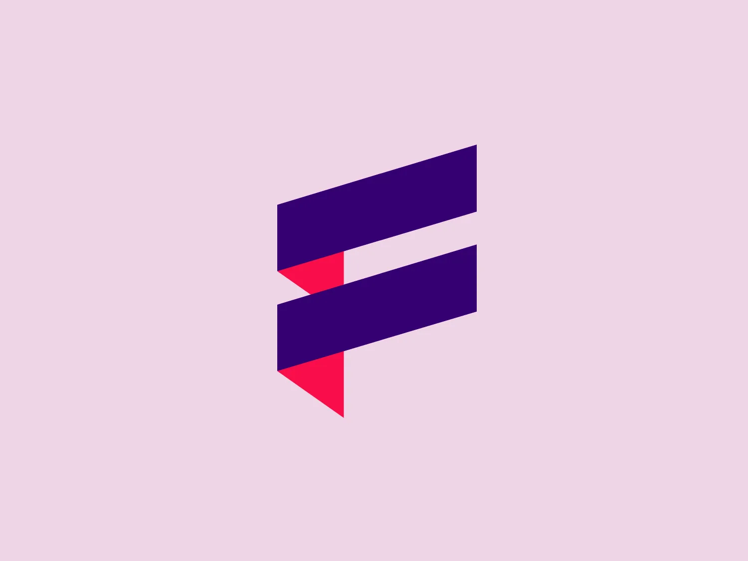 The Fairlanguage logo features a stylized, geometric design composed of three-dimensional rectangular shapes with a ribbon-like appearance. The main element consists of two overlapping forms at an angle creating depth. The colors used are a bold mix of purple and pink shades, adding a modern and dynamic feel to the design. The sharp angles and the contrast between the colors make the logo stand out and appear vibrant. The logo has a clean and contemporary aesthetic with a slightly playful character due to the unconventional shape and perspective.