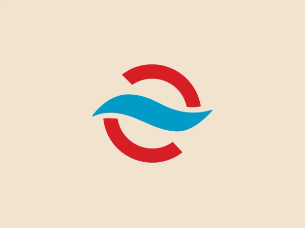 The Elastec logo features a stylized, abstract design consisting of a red crescent shape and a blue wave-like form interlocking in the center, giving a sense of motion and fluidity. The red crescent is bold and appears to cradle the blue wave, which adds a contrasting calmness and flow to the design. The use of primary colors—red and blue—gives the logo a strong visual impact, while the simplicity of the shapes ensures clear visibility and recognition. Overall, the design aesthetic is modern and dynamic with a hint of elegance and simplicity.