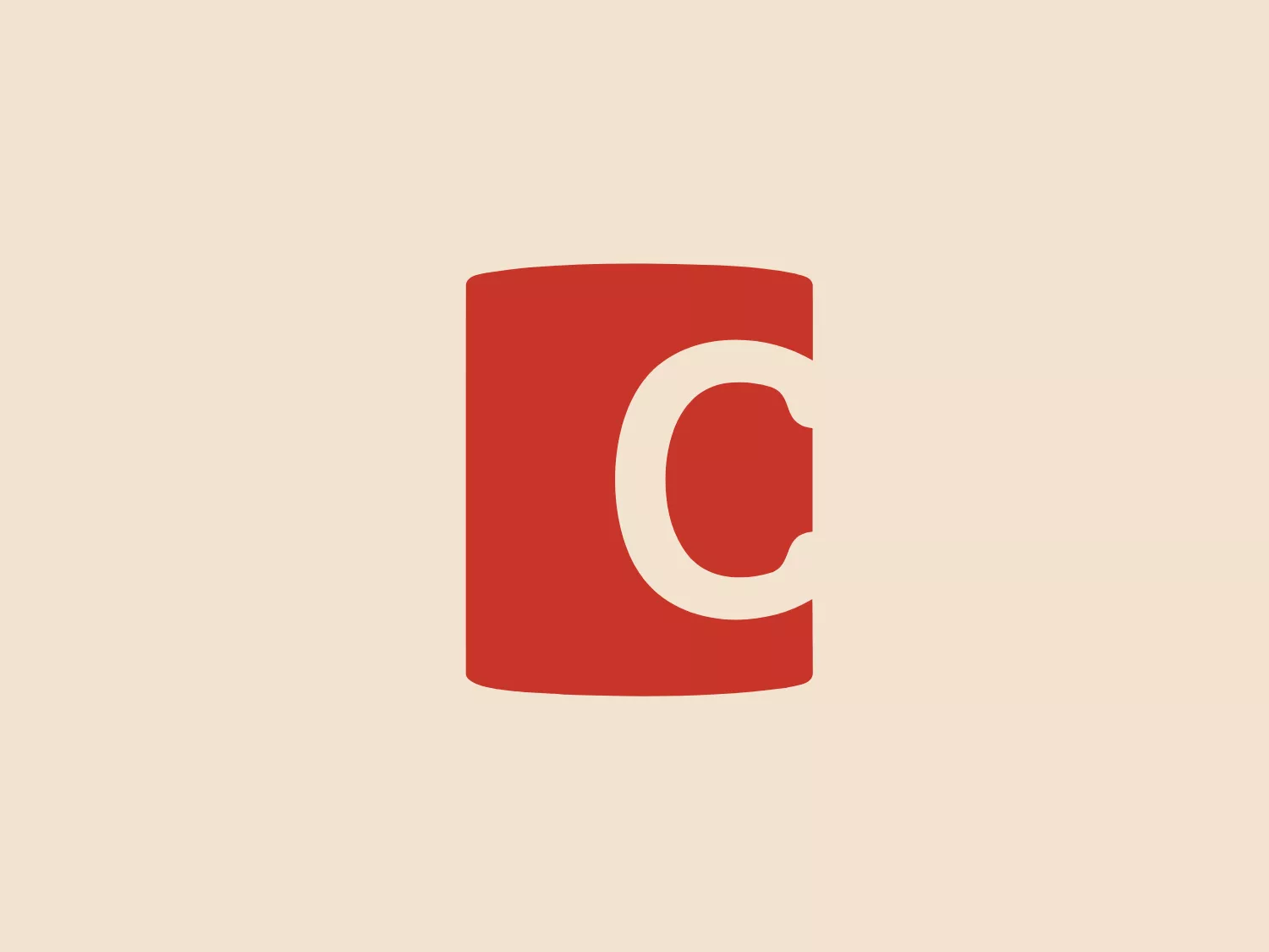 The Canterbury Coffee logo is a simple yet bold dark red circular emblem with a white letter 'C' cut out from its center. The seamless blend of the 'C' with the outer edge of the circle creates a contemporary look, enhancing a visual continuity. The encapsulation of the 'C' within the circle gives a feeling of focus on the central element, with a modern and minimalist aesthetic. The use of negative space enhances its clean and strong appearance, while the striking color contrast and dominant use of geometry adds to its appeal.