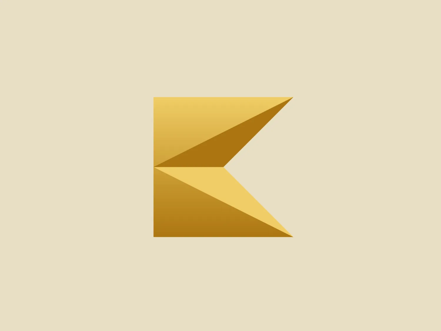 The logo presented is a stylized letter "K" composed of three geometric shapes—two triangles and a trapezoid—arranged in a manner that showcases sharp angles and a sleek, modern design. The color of the logo is a solid, metallic gold which gives it a luxurious and premium feel. The minimalist design of the graphic elements conveys a sense of precision and high-quality branding. Considering the gold color and the refined style, a subtle and soft background would complement Kulczyk Investments well.