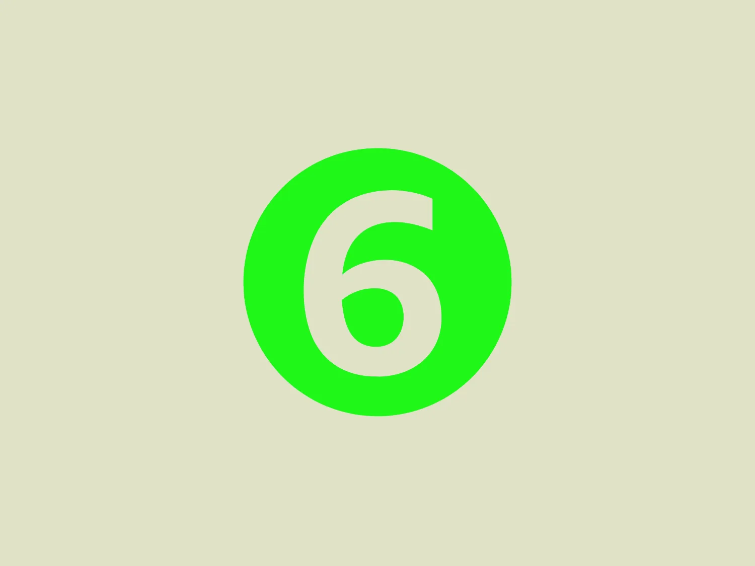 The BBC Radio 6 logo features a bold, white numeral "6" centered within a vibrant green circle. The number has a modern, sans-serif font style with a slightly curved tail on the upper right end, presenting a dynamic and sleek look. The green background is flat and lacks any gradient, providing a striking contrast that allows the white number to stand out prominently. The design aesthetic is clean, simple, and very recognizable, which would make it effective for branding purposes. The overall vibe of the logo is fresh and energetic.