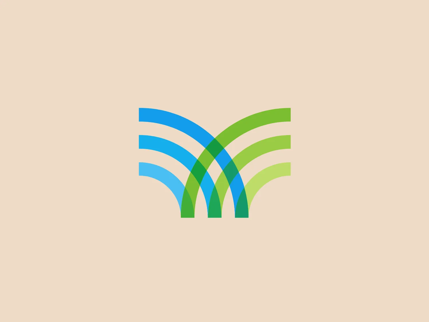 The Main Line Health logo boasts a modern abstract design featuring parallel arcs in alternating shades of blue and green. The three blue arcs gradually transition from a lighter to a darker shade, complemented by two green arcs with a similar gradient effect. The flowing motion and flexibility suggested by the curvature of the arcs, combined with the progressive color transition, create a dynamic and clean aesthetic. The overall design hints at technology or connectivity themes, and a contrasting warm background would enhance its cool tones.