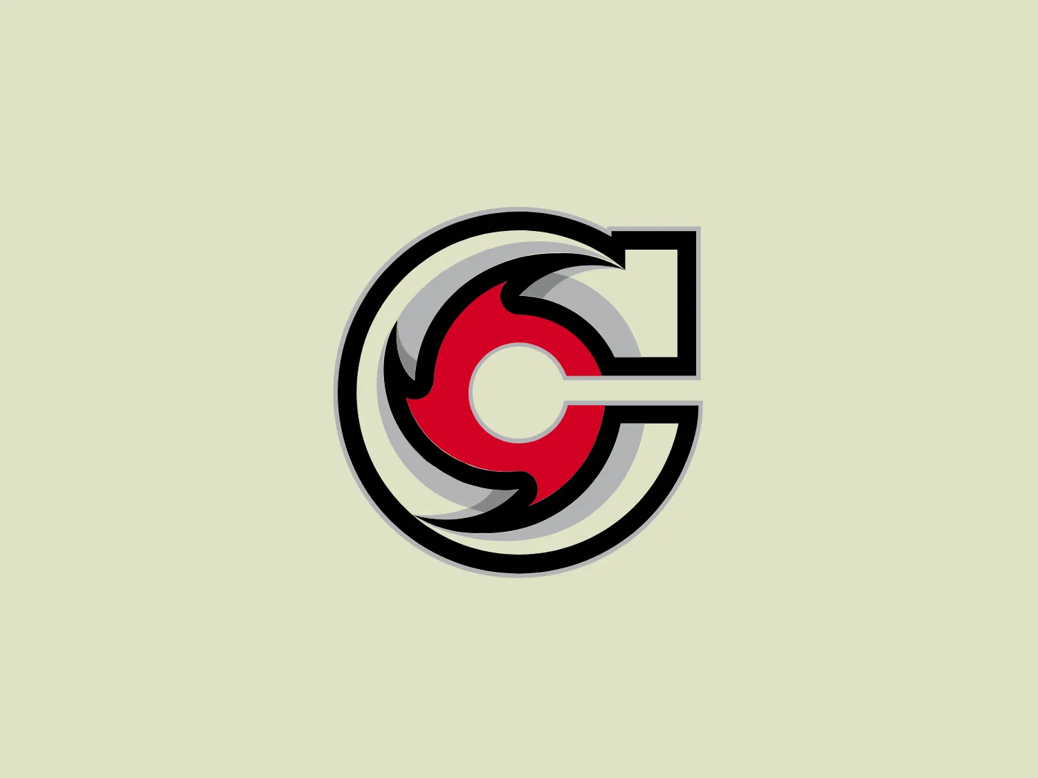 The Cincinnati Cyclones logo features a bold and capitalized letter "C" encompassing a dynamic red swirl. The "C" gradually transitions from black to silver or gray, giving it a metallic sheen, while a thin red outline accentuates the letter. The red swirl, offset to the left, conveys movement and energy and is bordered by a silver or light-gray outline for depth and contrast. Overall, the logo exudes a modern and powerful aesthetic, with a sleek and speedy vibe, making it suitable for industries like automotive, technology, or sports.