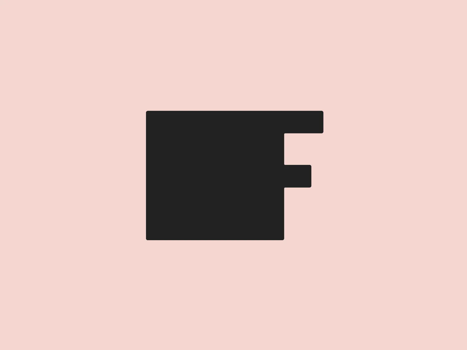 The logo presented is a bold, stylized letter 'F' in a vivid red color (#FF0000) against a warm beige background (#F2E2D0). It is comprised of three rectangles: a large square forming the main body and two smaller rectangles extending from the top and right side, creating the characteristic horizontal and vertical strokes of the 'F'. This geometric and minimalist design conveys a modern and contemporary feel with clean lines and a powerful presence. The use of negative space in the design elements suggests efficiency and clarity.