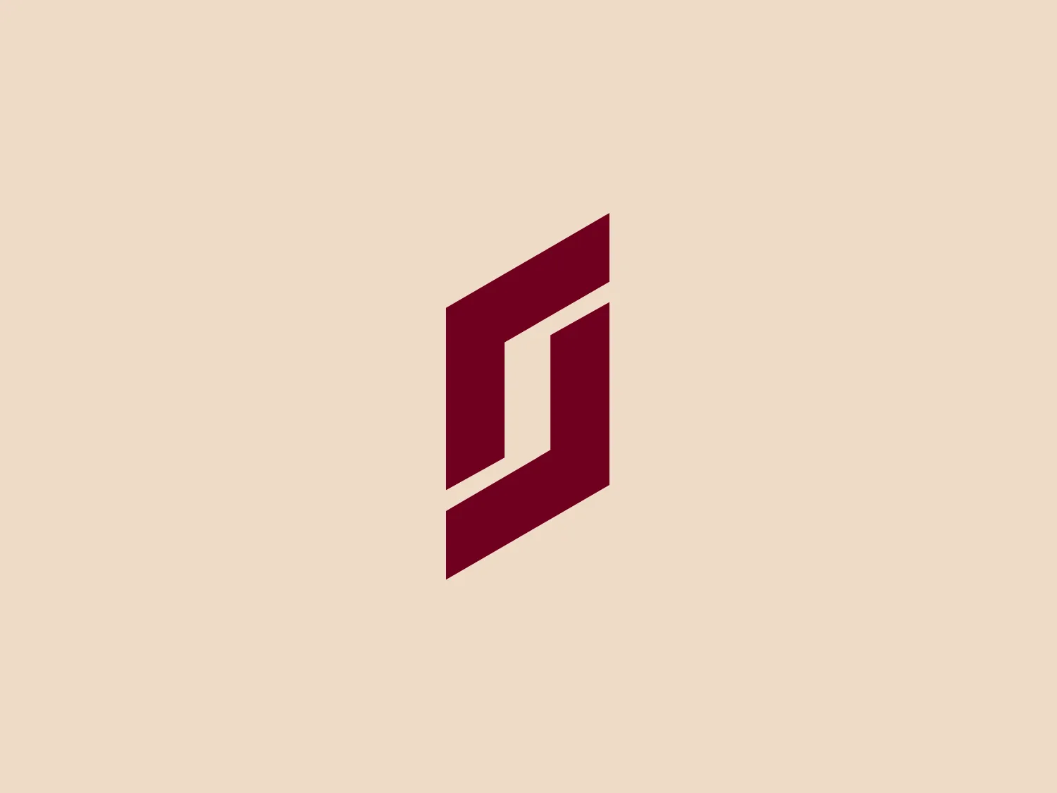 The Saunders logo features a minimalistic, geometric design with overlapping right-angled shapes resembling a stylized letter 'D'. The bold, deep maroon color gives it a professional and sophisticated feel. Despite its simplicity, the interlocking parts create an optical illusion, where negative space plays a crucial role in the logo's visual identity. The sharp edges and precise alignment exemplify modern aesthetics focused on clean lines and strong branding potential.