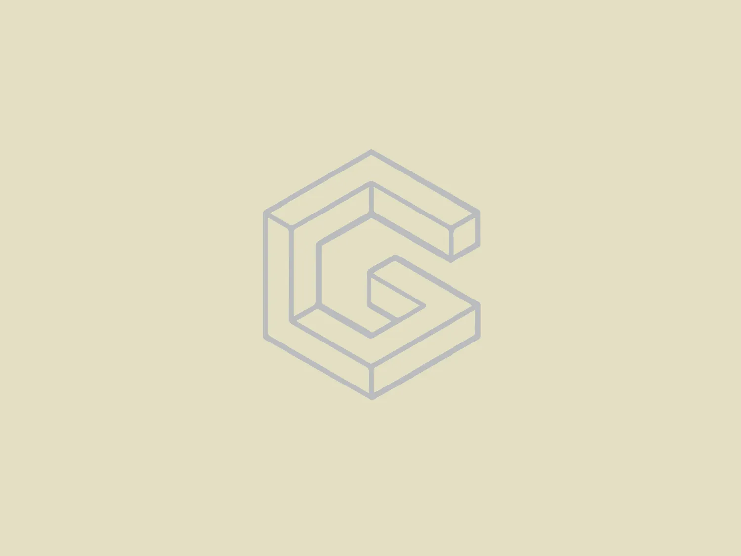 The Garage Fab Lab logo features a stylized, three-dimensional letter 'G' constructed from continuous lines with sharp, geometric angles, conveying a sense of modernity and technological precision. The design appears monochromatic, with a metallic light grey finish, creating a minimalist and contemporary aesthetic. The illusory depth of the 'G' makes it seem to pop out from the surface, with an intriguing twist that creates a moebius strip-like effect, playing with perspective and drawing the eye inward.