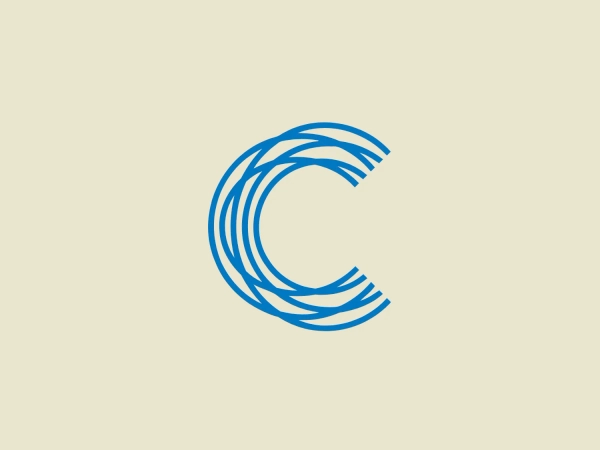 The Calgary Chamber logo features a stylized letter "C" comprised of multiple parallel curved lines creating a dynamic, swirling effect. These lines give the impression of movement and fluidity. The logo is monochromatic, utilizing different shades of blue to provide depth and contrast. The design is modern and clean, with a sense of energy and forward motion. The varying line weights also contribute to the logo's sense of dimensionality.