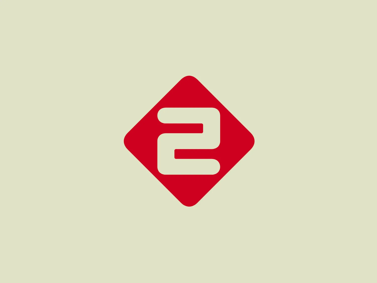 The NPO Radio 2 logo features a bold and simplistic design, showcasing a stylized letter "E" centered within a rotated square with rounded corners, creating a diamond shape. The "E" is composed of three horizontal lines and an interconnected vertical line with rounded ends, suggesting a modern and digital feel, presenting a striking red color which conveys energy and passion. The clean design with no gradients or embellishments establishes a professional and easily recognizable brand mark.