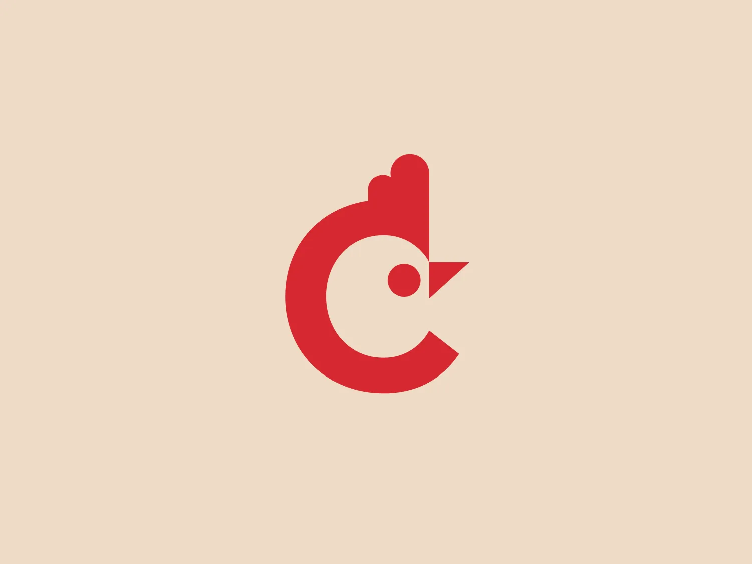 The Chikn logo features a modern and stylized bird design, integrated into what appears to be a lowercase letter 'd'. It is a single, flat color – a bold red, which suggests energy and passion. The bird's head and beak are cleverly merged into the circular shape of the letter, with a negative space creating the eye, which adds a playful yet professional touch. The smooth curves and sharp points balance organic and geometric aesthetics. Given the combination of red and white, a soft and neutral background color would complement the logo.