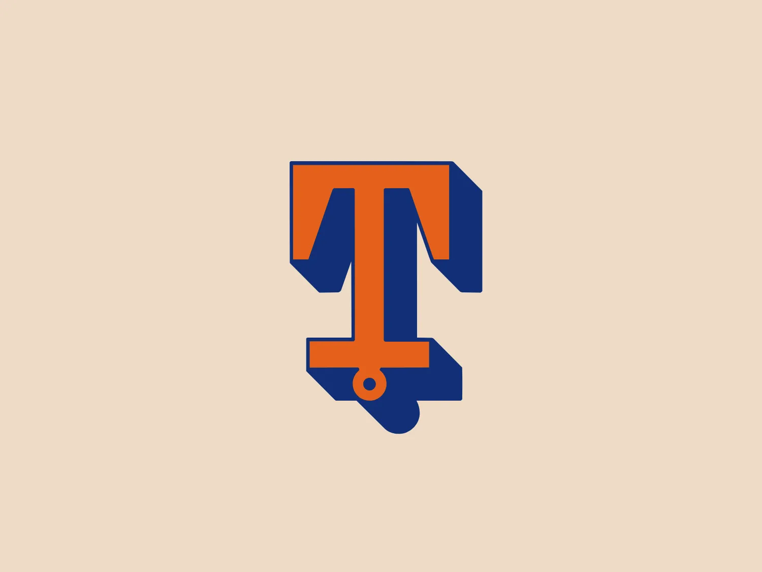 The Tidewater logo showcases a bold, sans-serif letter "T" in a rich blue hue, encompassed by a striking orange outline, creating an eye-catching contrast. The letter features unique geometric cuts and a sharp, downward point, symbolizing progress and strength. The modern and dynamic design evokes innovation, with a lighter background serving as an excellent complement to the vivid colors.