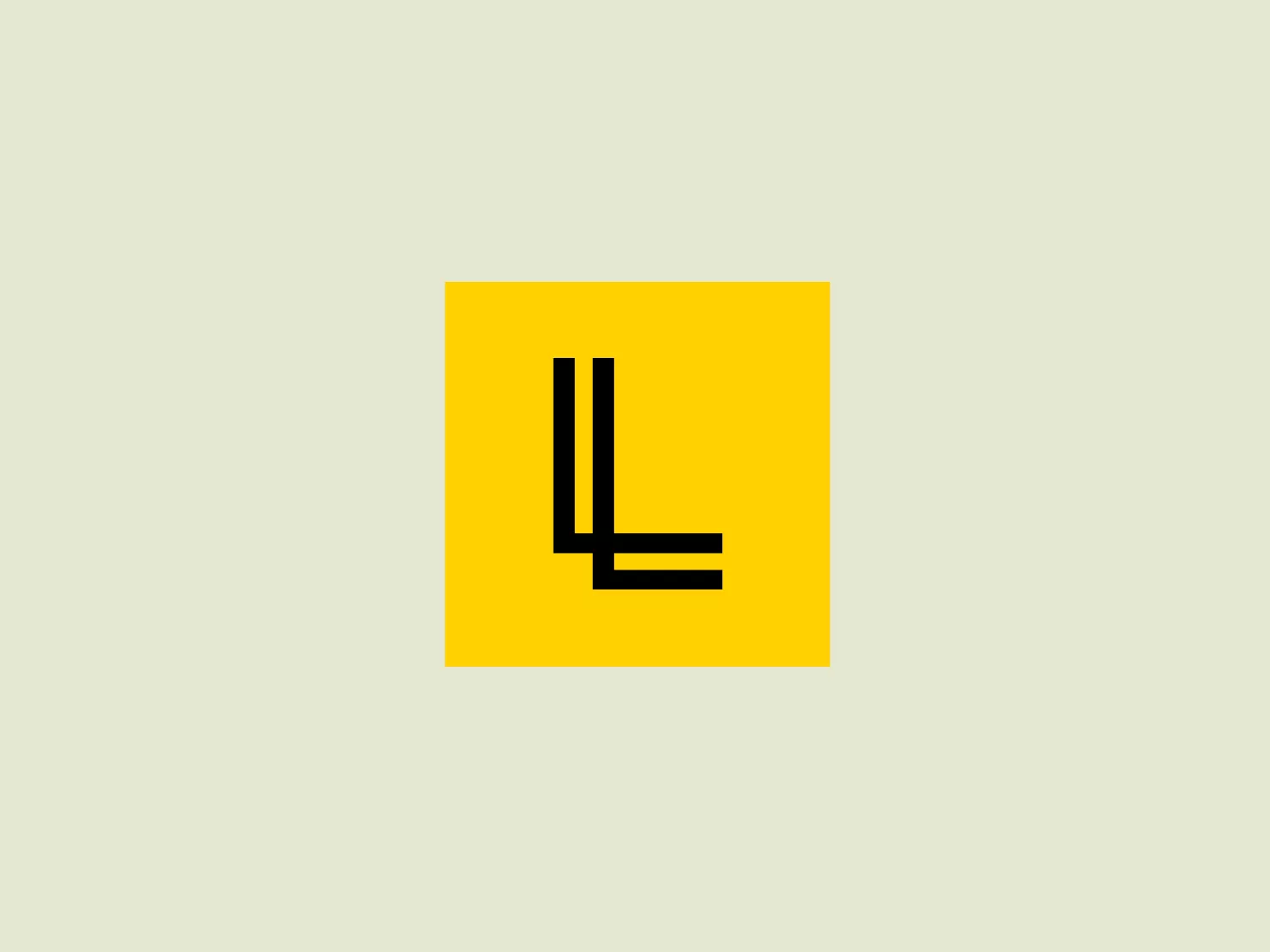 The Landor Associates logo features a bold, abstract design composed of straight black lines forming a stylized, geometric letter "L" on a solid yellow square background. The overall aesthetic is modern and minimalist, with a stark contrast between the black lines and the bright background. The design is simple, yet the right angle and the alignment of the lines give it a dynamic and unique appearance.