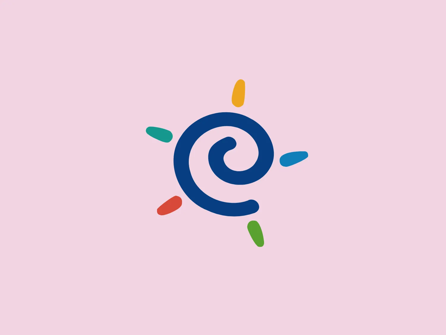 The Children’s logo features a stylized, abstract representation of a sun, with a blue spiral incorporated at its core that resembles a nautilus shell or a stylized wave. This design element conveys a sense of motion and growth. Eight simple, flat-colored shapes radiate outward from the central spiral, depicting sun rays in varying sizes and colors, such as yellow, red, green, and blue. The overall design aesthetic is modern, playful, and dynamic, with an emphasis on simplicity and the use of bright, cheerful colors to captivate attention.