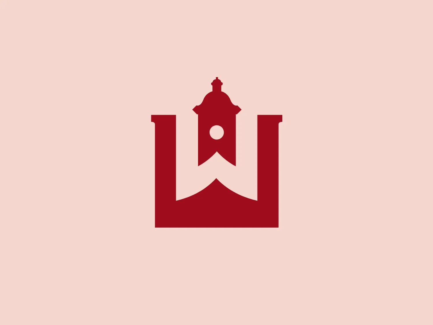 The Western Kentucky University logo features a stylized letter "W" in a rich, crimson hue. The letterform is bold and has sharp, straight edges giving it a modern and authoritative feel. The negative space inside the "W" cleverly integrates an iconographic representation of a building, resembling a traditional school or university hall, complete with a central clock tower and flag at its peak. The icon suggests a focus on education, history, or institution. The simple two-dimensional design ensures versatility and clear visibility across various mediums.