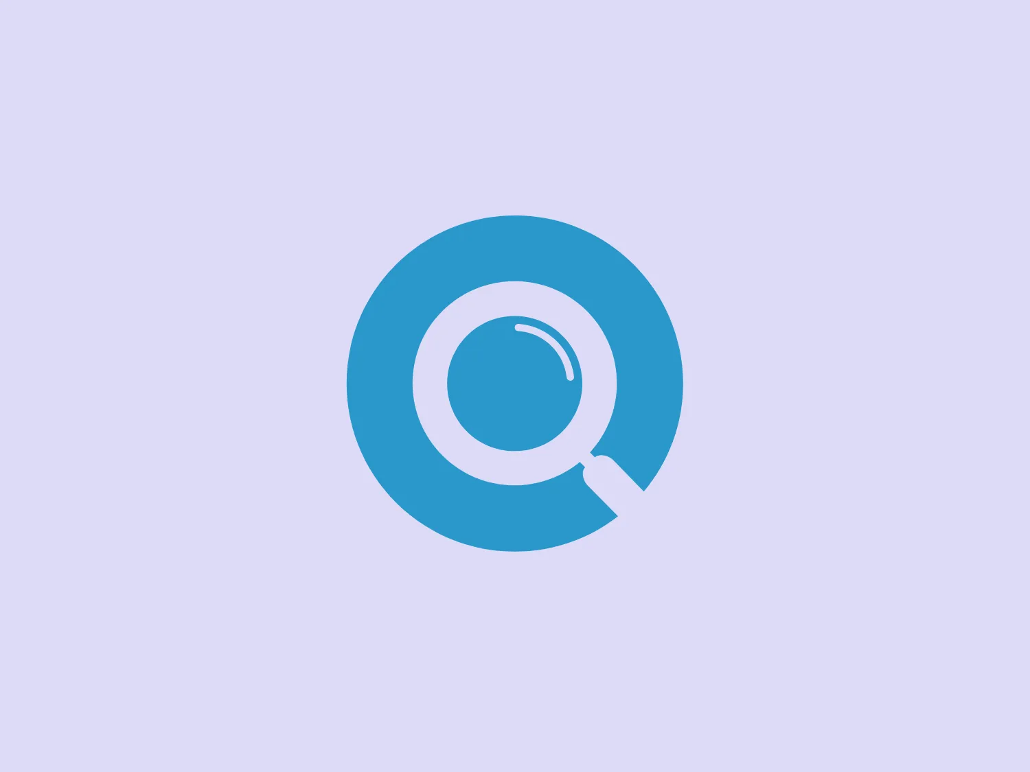 The QuantumLinx logo features a magnifying glass integrated within a circle. The overall design uses two shades of blue: a lighter shade for the magnifying glass handle and a darker shade for the circular outline and the lens part of the magnifying glass. The logo has a modern and minimalist design aesthetic, with the magnifying glass suggesting a focus on search, scrutiny, or attention to detail. The circular boundary implies completeness or a global perspective.