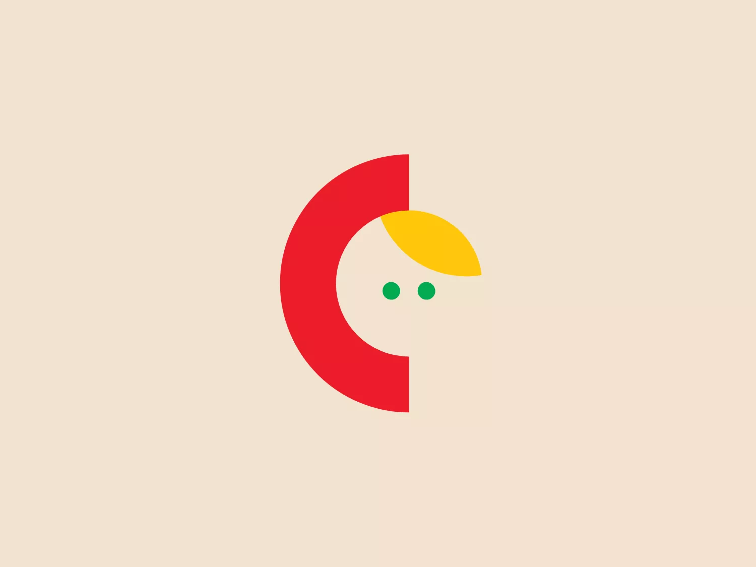 The Center for Childhood Development's logo features a bold red crescent shape forming the profile of a face, complemented by a smaller yellow semi-circle representing hair or a head covering. Two green dots serve as eyes, adding a touch of whimsy. The primary colors (red and yellow) and the secondary color (green) create a vibrant contrast, while the curved shapes give the logo a friendly and approachable feel. The open and recognizable face motif makes the logo memorable and distinct.