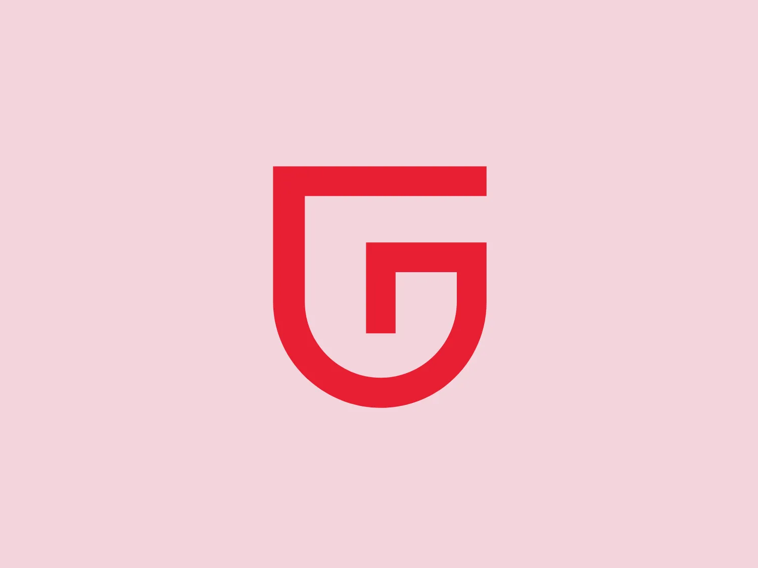The logo for Rooise Gaard showcases a bold, stylized letter "G" with geometric simplicity. It is characterized by a solid, bright red color, with a sharp, straight edge on the left and a smooth, curved right side. The design presents a 3D effect through white cutouts that form the inner shape, mirroring the outer lines but with a smaller dimension. The contemporary design exudes a sleek, modern feel with a striking, minimalist aesthetic.