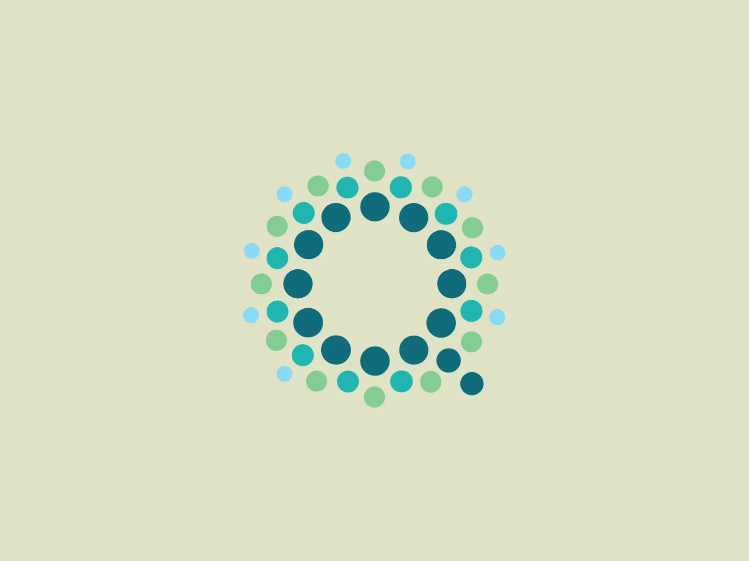The Qora Health Branding logo is a circular design comprised of multiple dots varying in size and shade, forming a gradient effect. These dots are arranged in a radial pattern, transitioning from a lighter shade of teal at the center to a darker teal at the outskirts, evoking a dynamic, technological vibe. The empty center and varying opacity of the dots give the impression of depth and movement, while the overall symmetry contributes to a balanced and modern aesthetic.
