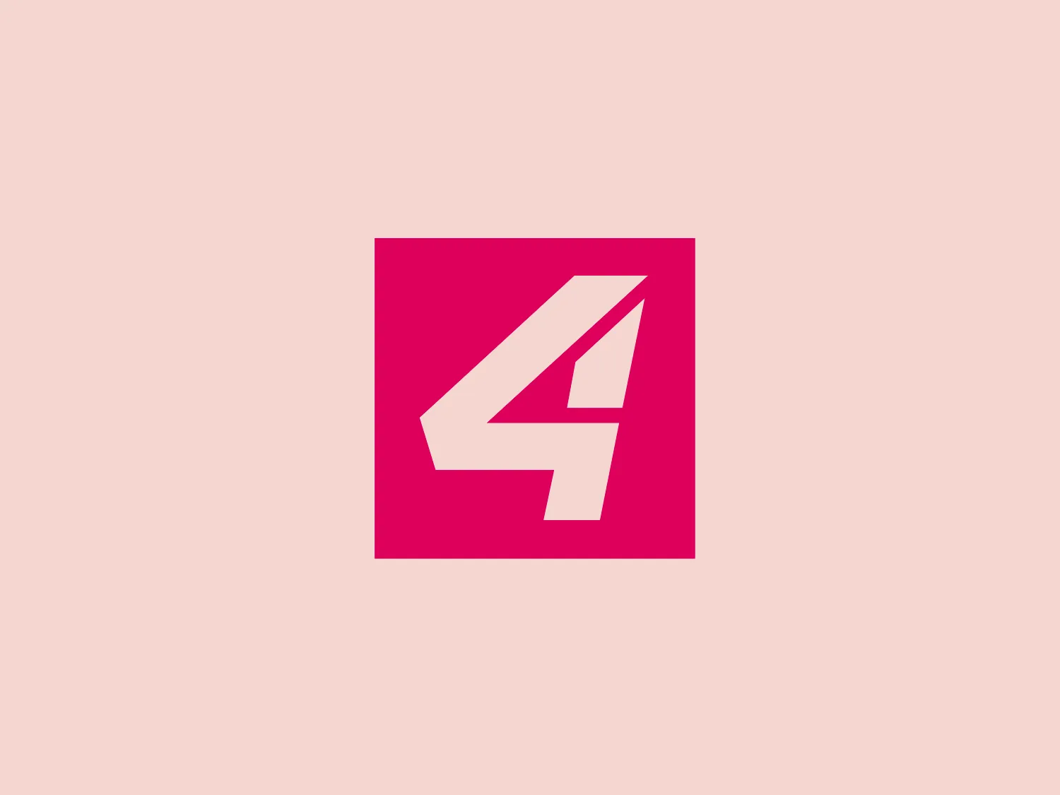The Puls 4 logo features a bold, stylized number "4" centered within a square. The "4" has a modern, geometric design, characterized by sharp angles and straight lines, giving it a dynamic and forward-moving appearance. The "4" and its surrounding border are in a vibrant and saturated magenta color, which provides a striking contrast and allows the figure to stand out prominently. The overall design has a minimalist and contemporary feel, with the use of negative space around the "4" enhancing its visual impact. Considering the vibrant color of the logo, a neutral and soft background would complement it well.