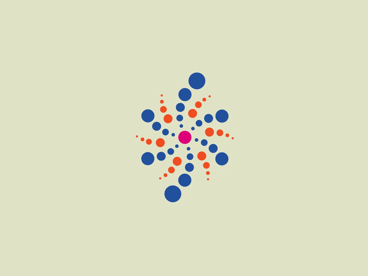 The Singularity University logo features a dynamic radial design composed of dots that create the impression of movement and expansion. The dots vary in size and are arranged in a pattern that radiates outward from the center. The colors utilized include shades of blue, ranging from deep to light, as well as a vibrant orange, adding contrast and a sense of energy. At the center of the design is a singular, prominent purple dot, which acts as the focal point. The overall design aesthetic is modern, playful, and suggests connectivity or activity. It evokes a sense of technology, networking, or possibly even astronomy, considering the starburst-like appearance.