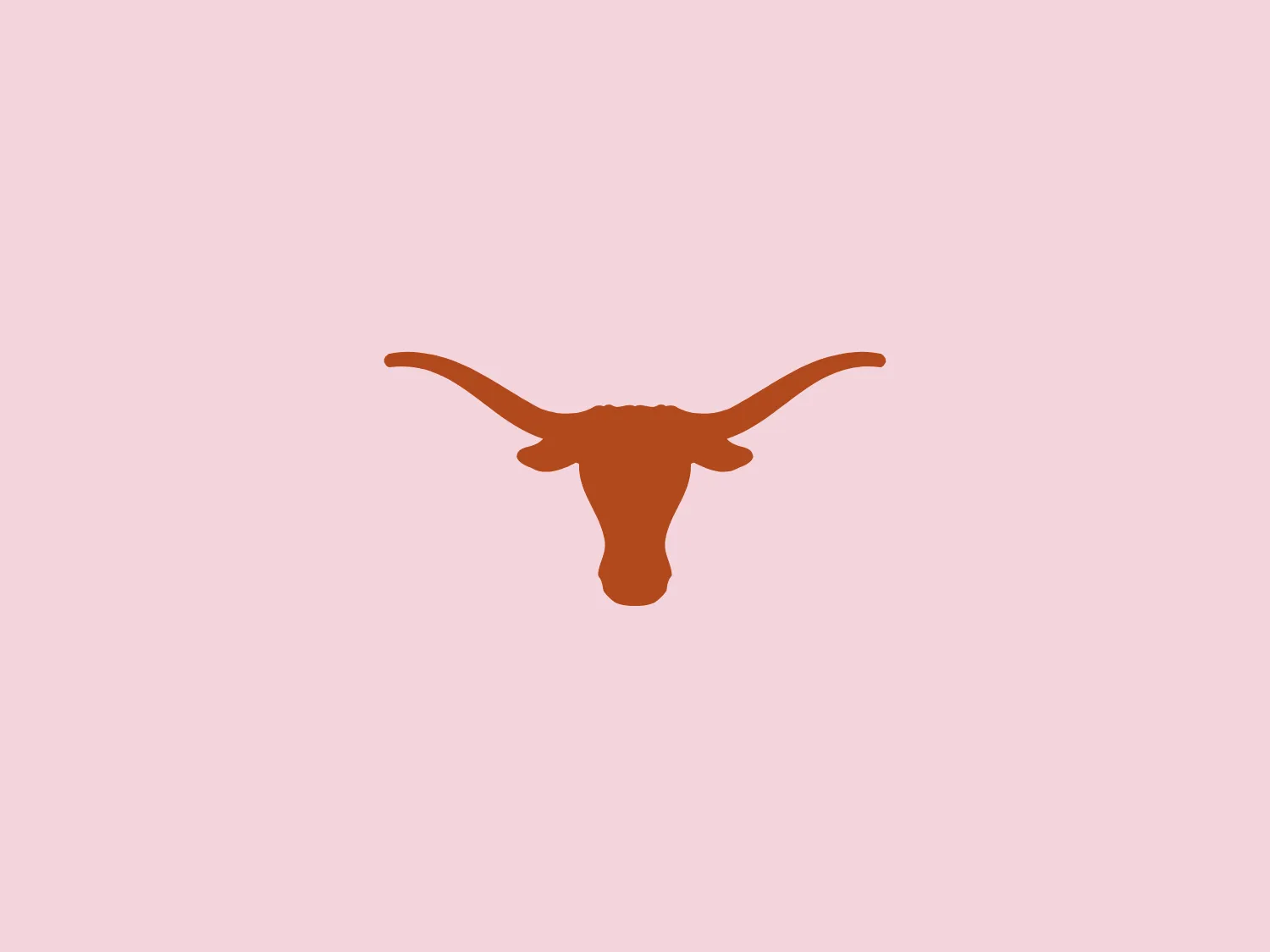 The image portrays a minimalist, earthy brown logo design of a longhorn steer's head and sweeping, upward-curved horns, representing the strength and movement of the Texas Athletics brand.