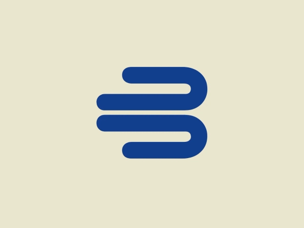 The Bauerfeind logo is a stylized, abstract letter "B" designed with three solid, bold stripes that curve and overlap to form the character, all set in a deep, vivid blue with a matte finish. The stripes vary in width, adding a dynamic quality to the design. The thickness of the lines and the rounded edges suggest approachability and a tech-friendly image. The logo has a clean and contemporary aesthetic, making it versatile for various applications. Considering the logo's color and design, a neutral background that complements its modern feel would be ideal.