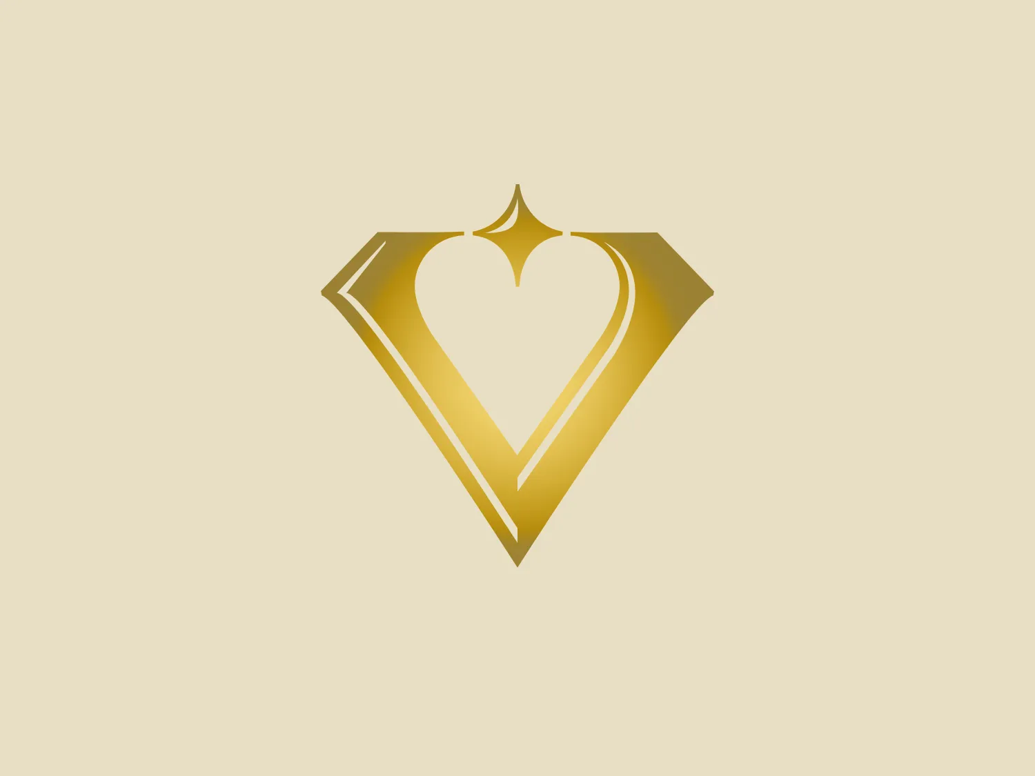 The Velis Vineyards logo showcases an elegant, diamond-like outline filled with a gradient of golden hues, transitioning from a metallic gold to a rich gold. The central element is a stylized heart integrated into the negative space of the diamond, capturing a sense of luxury and affection. A solitary star-like sparkle adorns the upper inner point of the heart, suggesting a sense of dazzle or prestige. The overall aesthetic is sleek, modern, and sophisticated, with clean lines and a minimalistic approach, conveying a sense of exclusivity and high-end appeal.