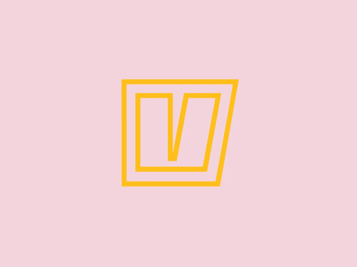 The Vetus logo showcases a minimalist, geometric design with a stylized letter "V" integrated into a softened square frame. The thick-lined "V" shares a side with the frame, creating a 3D effect through shading and perspective. The vibrant yellow color with a gradient adds depth and a modern, dynamic feel, making it suitable for contemporary branding.