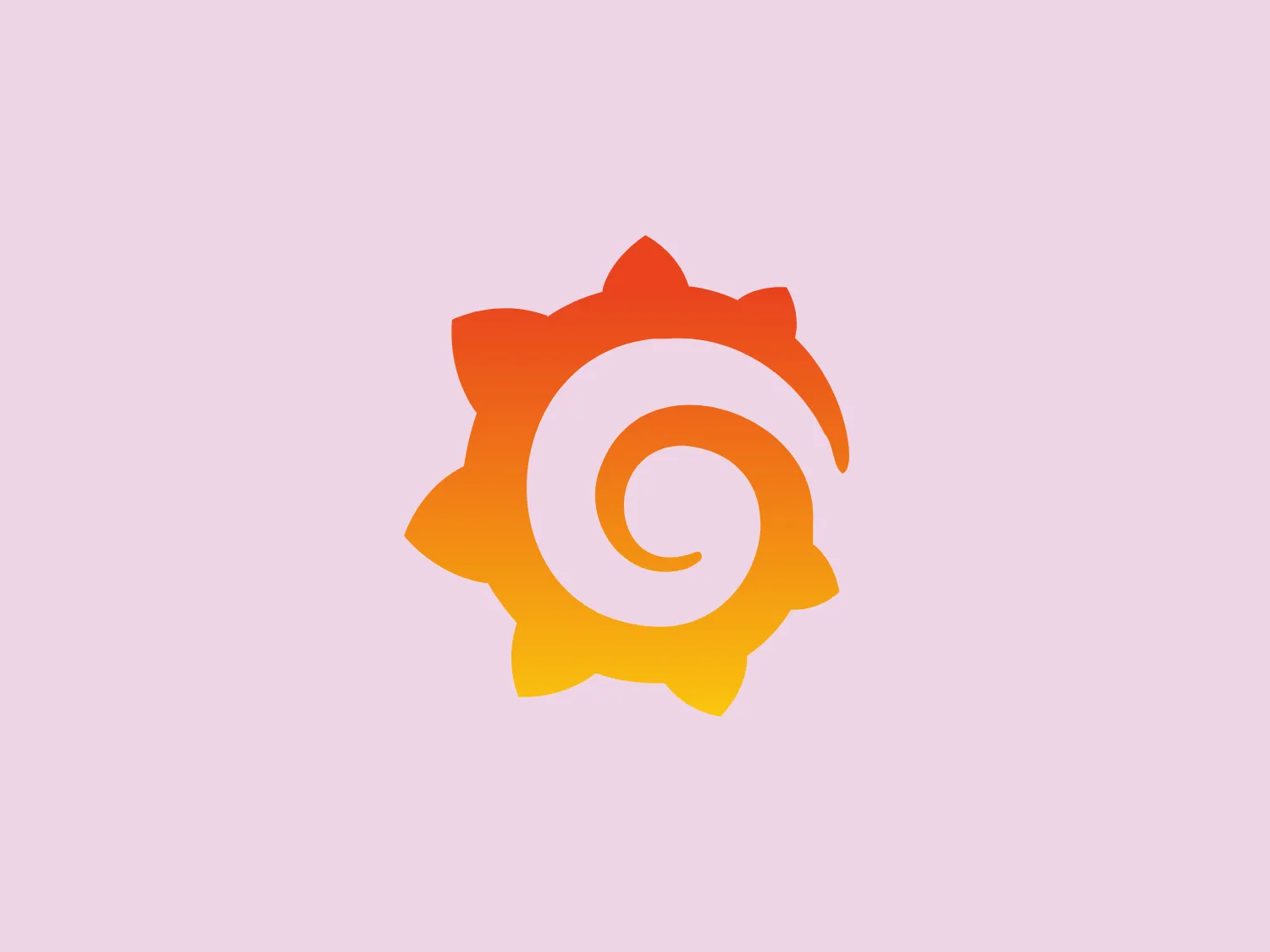 The logo presents a dynamic swirl with a gradient transition from a deep orange to a bright yellow, representing movement or energy. The design resembles a stylized sun or a spinning object with rounded triangular shapes emanating outward, simulating rays or rotation. The overall design aesthetic is modern and vibrant, invoking feelings of creativity, warmth, and motion. The smooth transition of colors gives it a sleek, gradient look that could imply heat, speed, or innovation. The Logo for Grafana Labs.