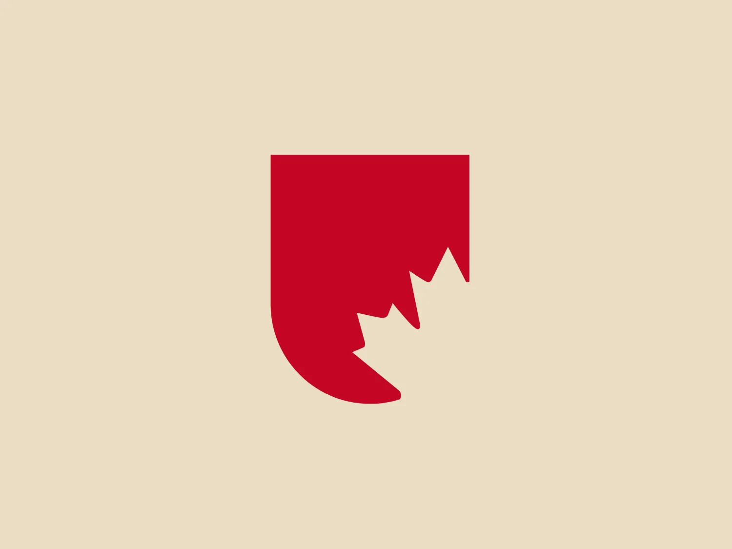 The University Canada West logo features a stylized red shape reminiscent of a flag or piece of fabric. The right side has a wavy and jagged edge, while the rest of the shape is smooth with flat sides and a curved bottom, creating a contrast. The solid red color conveys energy and passion, and the absence of text or additional elements gives it a modern and clean aesthetic.