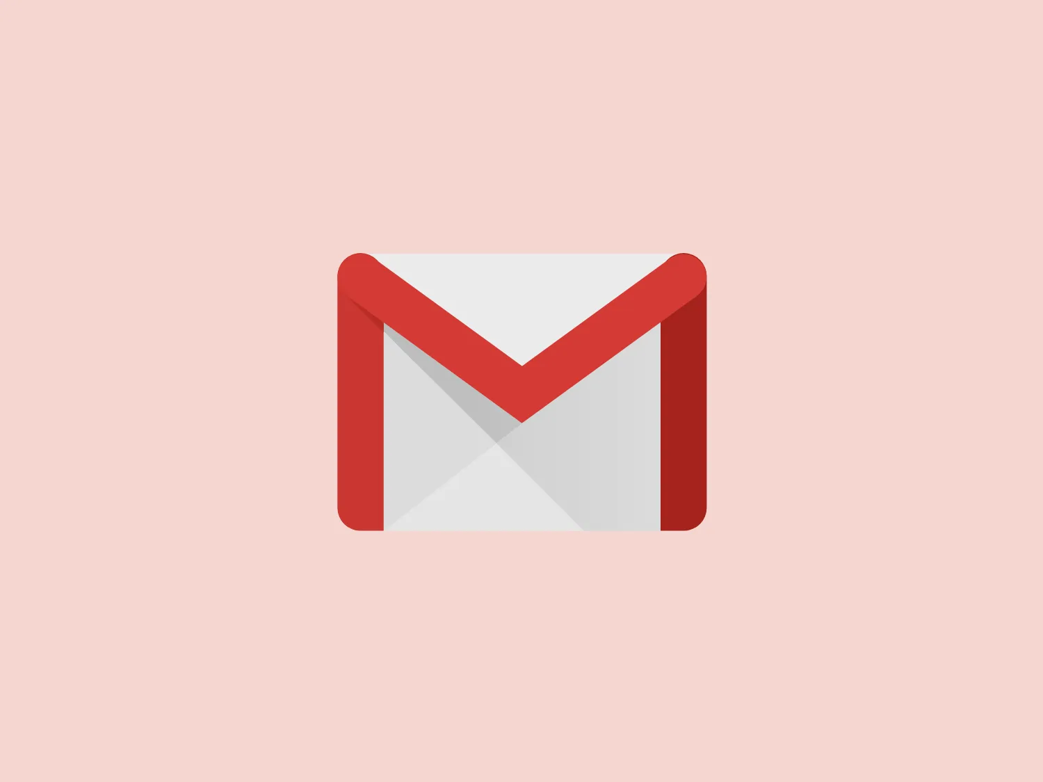 The image shows a stylized logo that represents an envelope. It features a flat design with a minimalistic approach, using just two colors: a warm, reddish-orange for the envelope flap and a light grey for the body of the envelope. The envelope flap is downwards and has a sharp, triangular shape, indicative of a typical envelope closure, while the body of the envelope appears with a slight shadow at the bottom, adding a subtle sense of depth. The simplicity of the design gives it a modern and clean look, suitable for digital or print mediums related to mail, communication, or messaging services. The Logo for the business "Gmail."