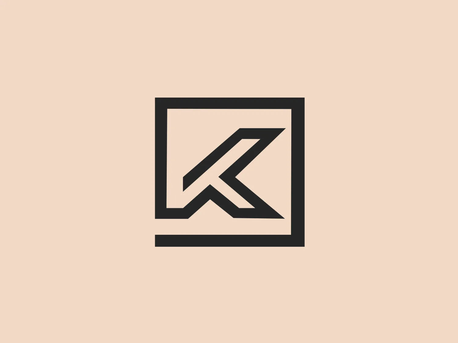 The Kelleher Construction logo features a stylized letter "K" within a square frame, suggesting movement and dynamism through sharp angles and a cutout on its leg, giving it an arrow-like shape pointing towards the upper left. The design is bold and simple, with clean lines and a modern aesthetic. The color of the logo is a deep teal or turquoise, conveying professionalism and innovation. Given the cool hue of the logo, a complementary background color would balance it well.