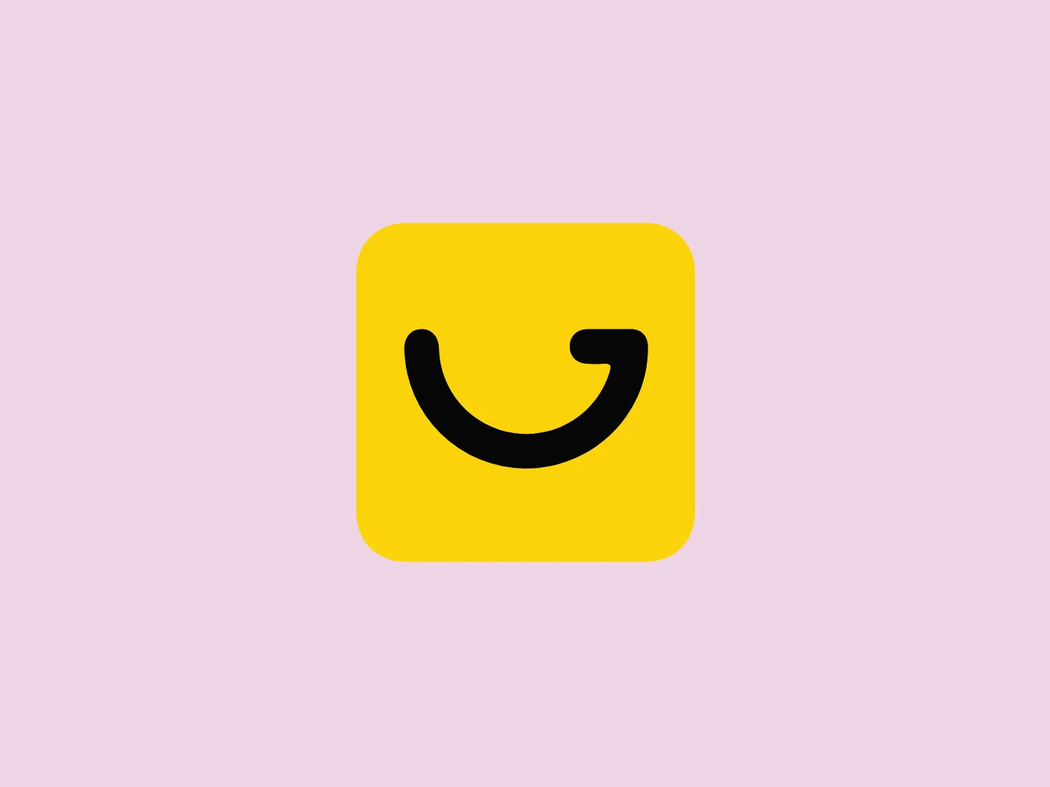 The Gearbest logo features a bold, black, stylized smile at its center, with the ends of the smile tapering to points. This simplistic and cheerful smile is prominently positioned against a vibrant yellow square background with rounded corners. The overall design aesthetic is modern and minimalistic, suggesting friendliness and positivity. The design's high contrast and simplicity would stand out well against a variety of backgrounds but would be particularly striking on a light, muted color to maintain its vibrancy without overwhelming its simplicity.