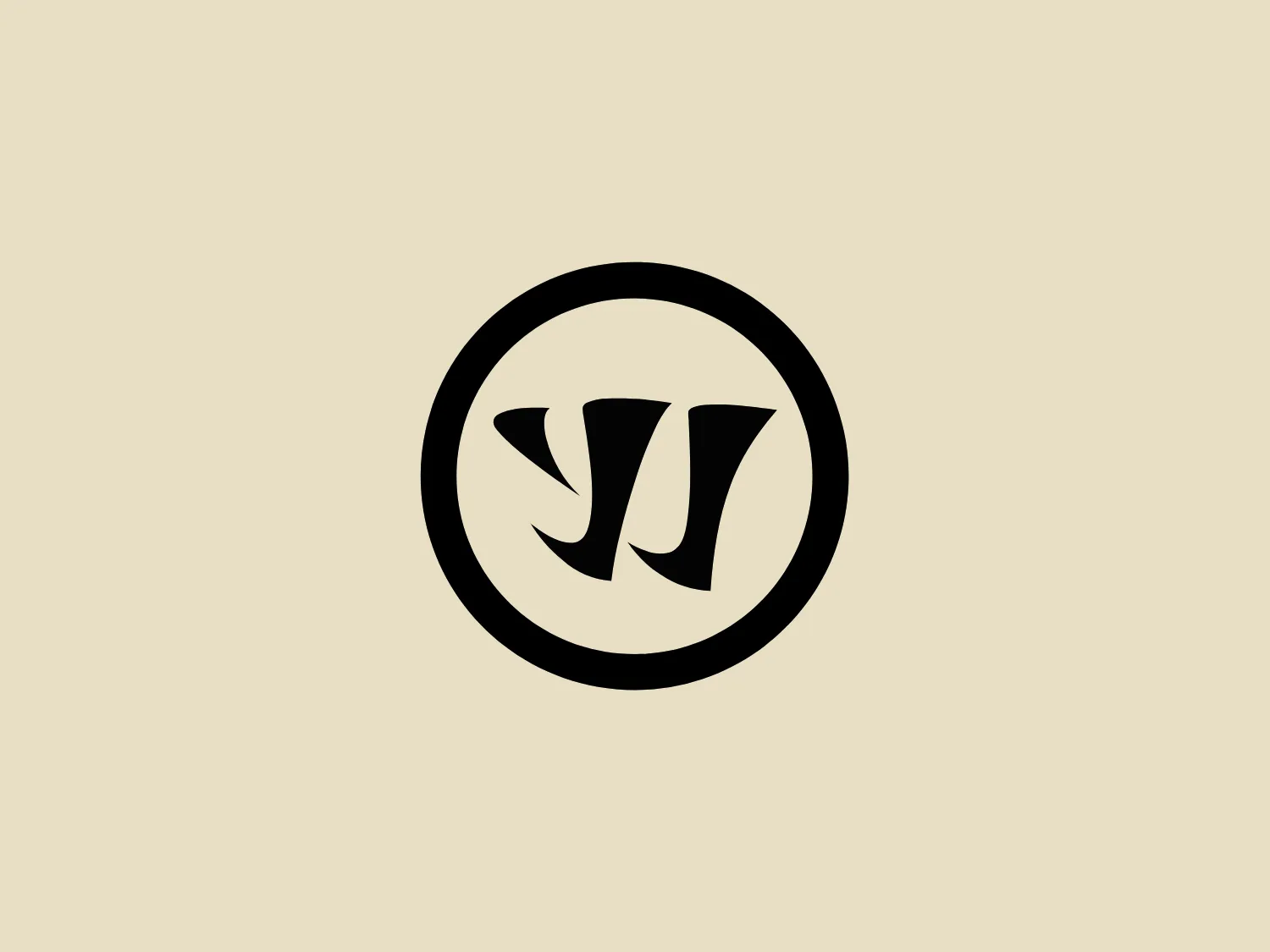 The logo for Warrior Sports showcases a stylized, modern interpretation of the letters J and V intertwined within a black circle. The design is monochromatic, using black and white for high contrast. The bold letters have unique cuts and angles that convey a sense of motion and sophistication. It boasts a minimalist aesthetic and is suitable for corporate or personal branding purposes. The sharp angles and clean lines suggest a contemporary and professional image.