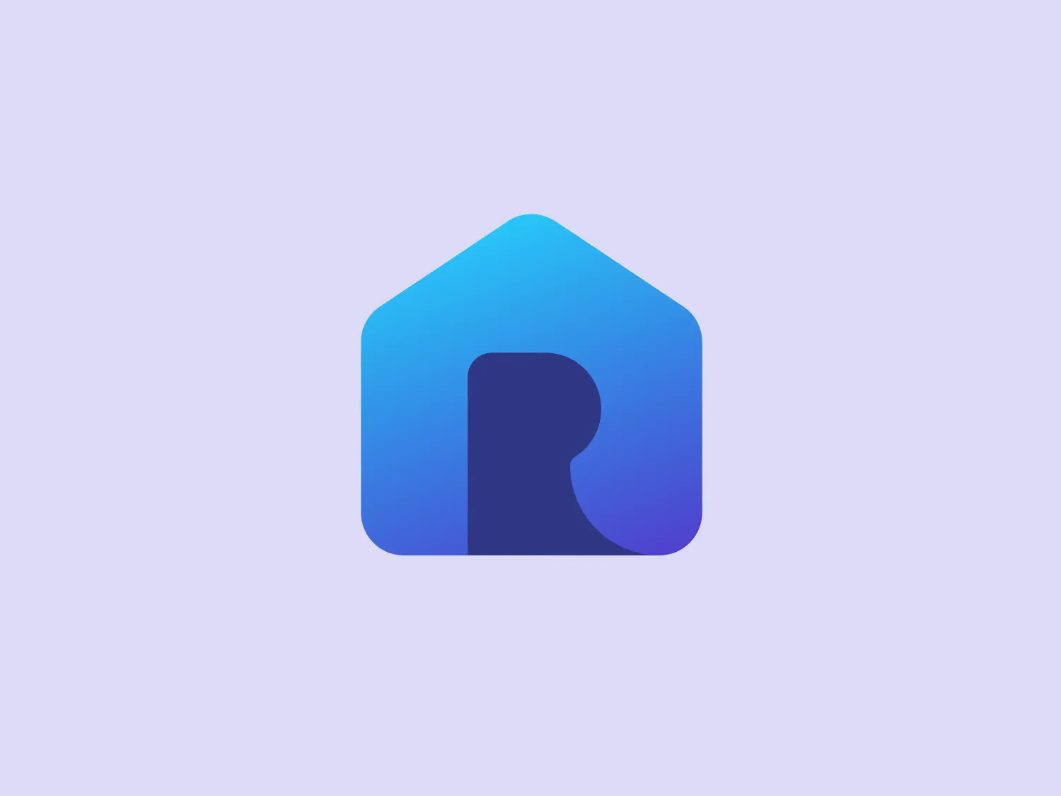 The Rentberry logo showcases a modern, minimalist house-like shape with a rounded door or gateway in the center resembling the letter 'R'. The design incorporates a gradient from vivid sky blue at the top to deep royal blue at the bottom, forming a smooth and sleek visual transition. The house shape features soft edges and rounded corners and is presented with a clean and digital aesthetic. Its simplistic nature enables versatile usage across various media.