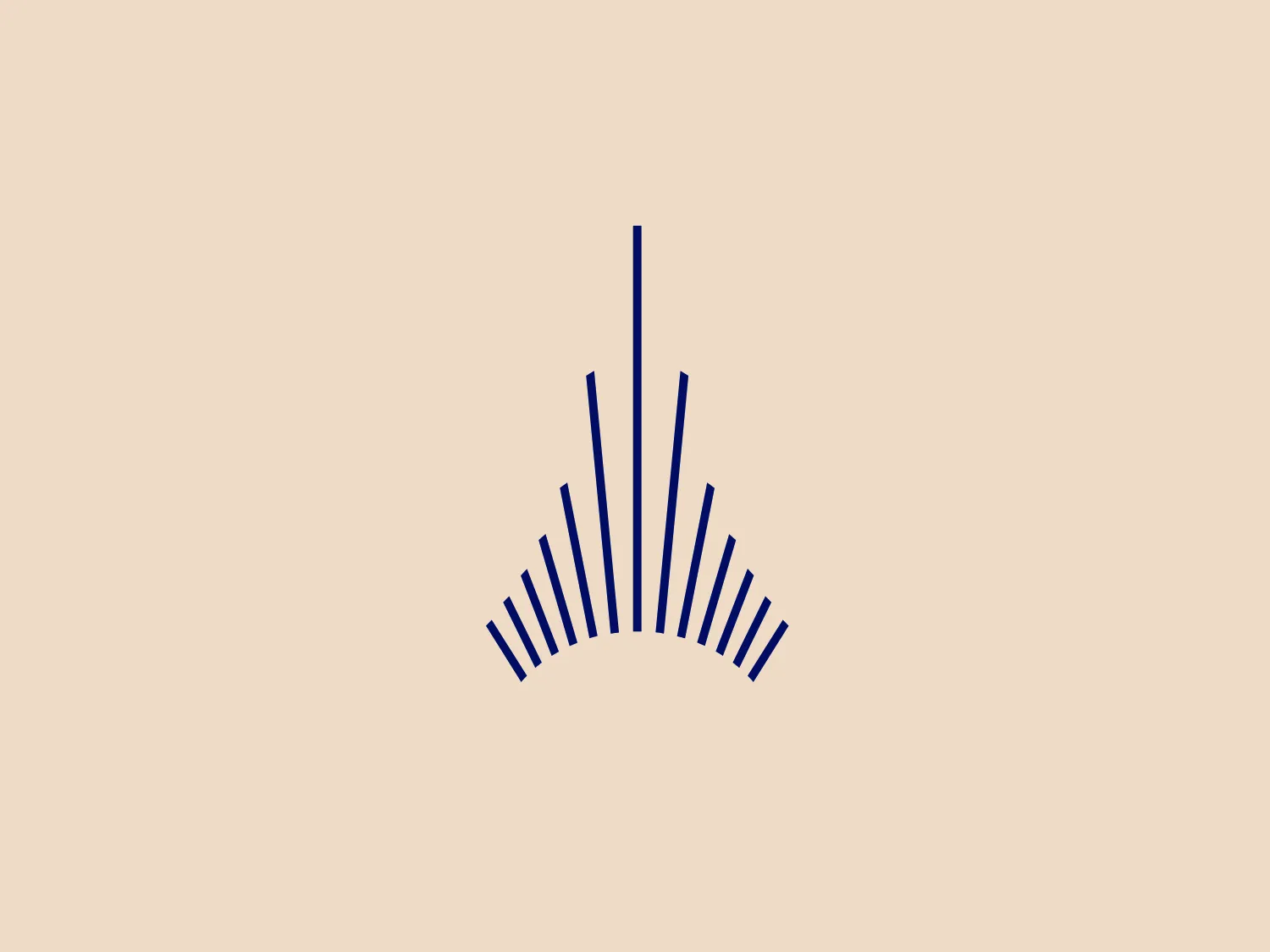 The Paris Aéroport logo features a series of upright blue bars forming a burst or sunray effect. These bars vary in height, with the tallest at the center and decreasing in size symmetrically towards the outer edges. The bars are slightly spaced apart, following a gentle curve, creating an impression of a fan or half of a radiating sun. The solid, deep blue color provides a strong contrast against a light background, with a modern and dynamic design aesthetic suggesting growth, expansion, or energy.